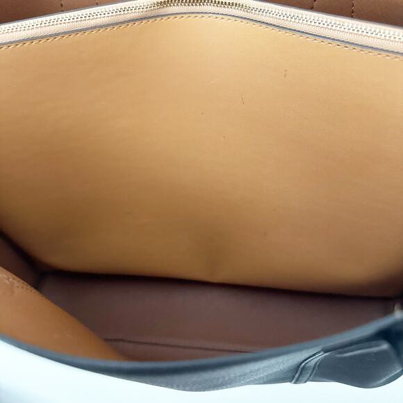 TORY BURCH | Perry 3 Compartment Tote Black Tan Interior Red Logo Charm Gold - Picture 9 of 15